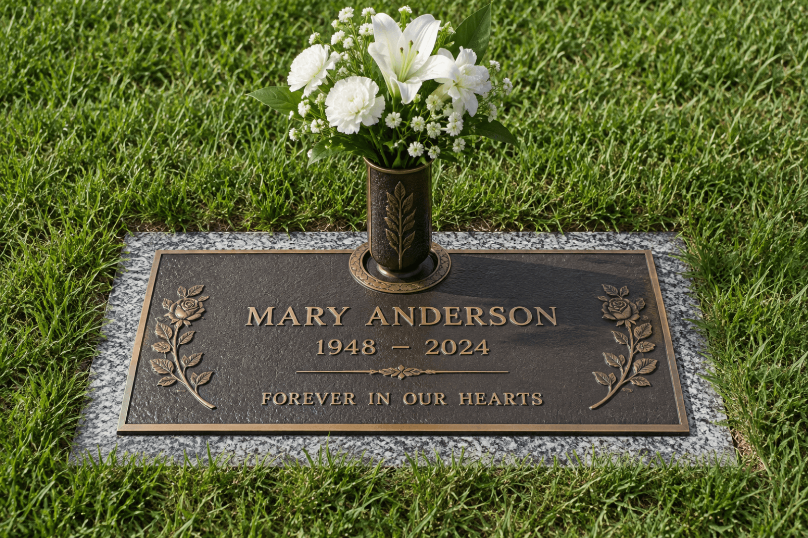 Bronze marker with flower vase