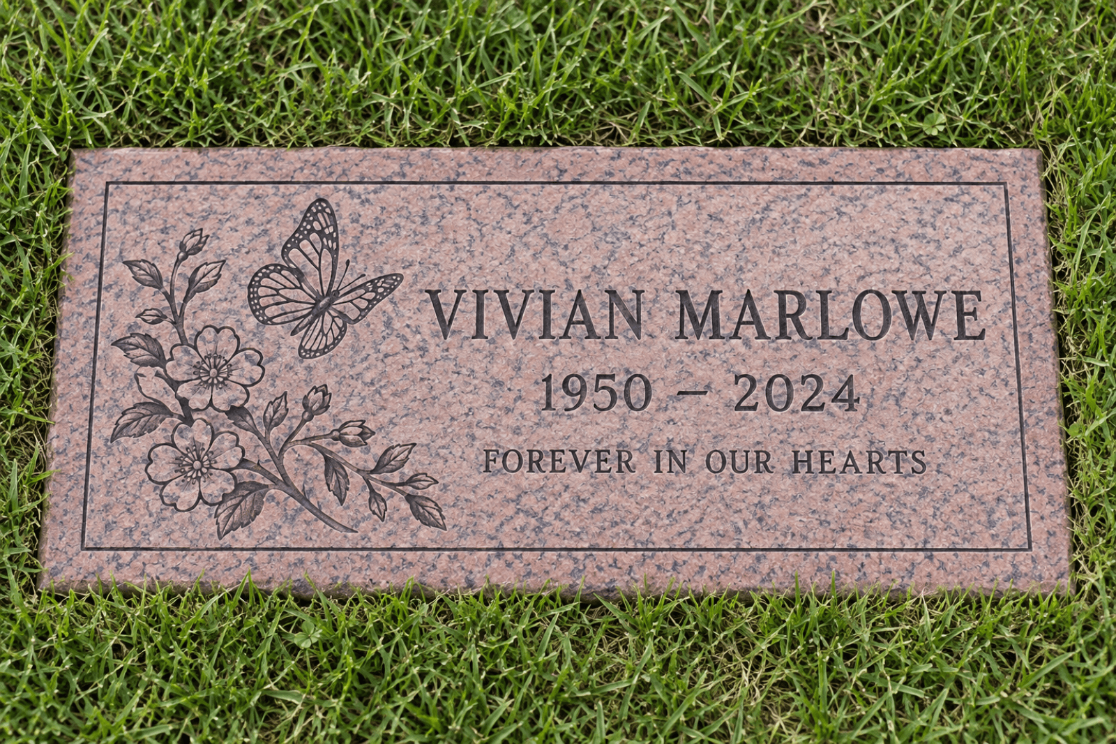 Flat marker with butterfly engraving