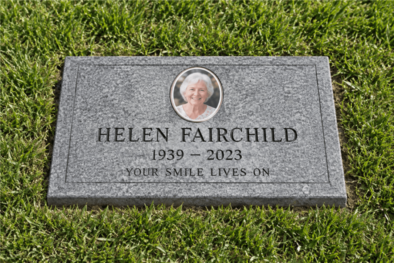 Flat marker with laser-etched portrait