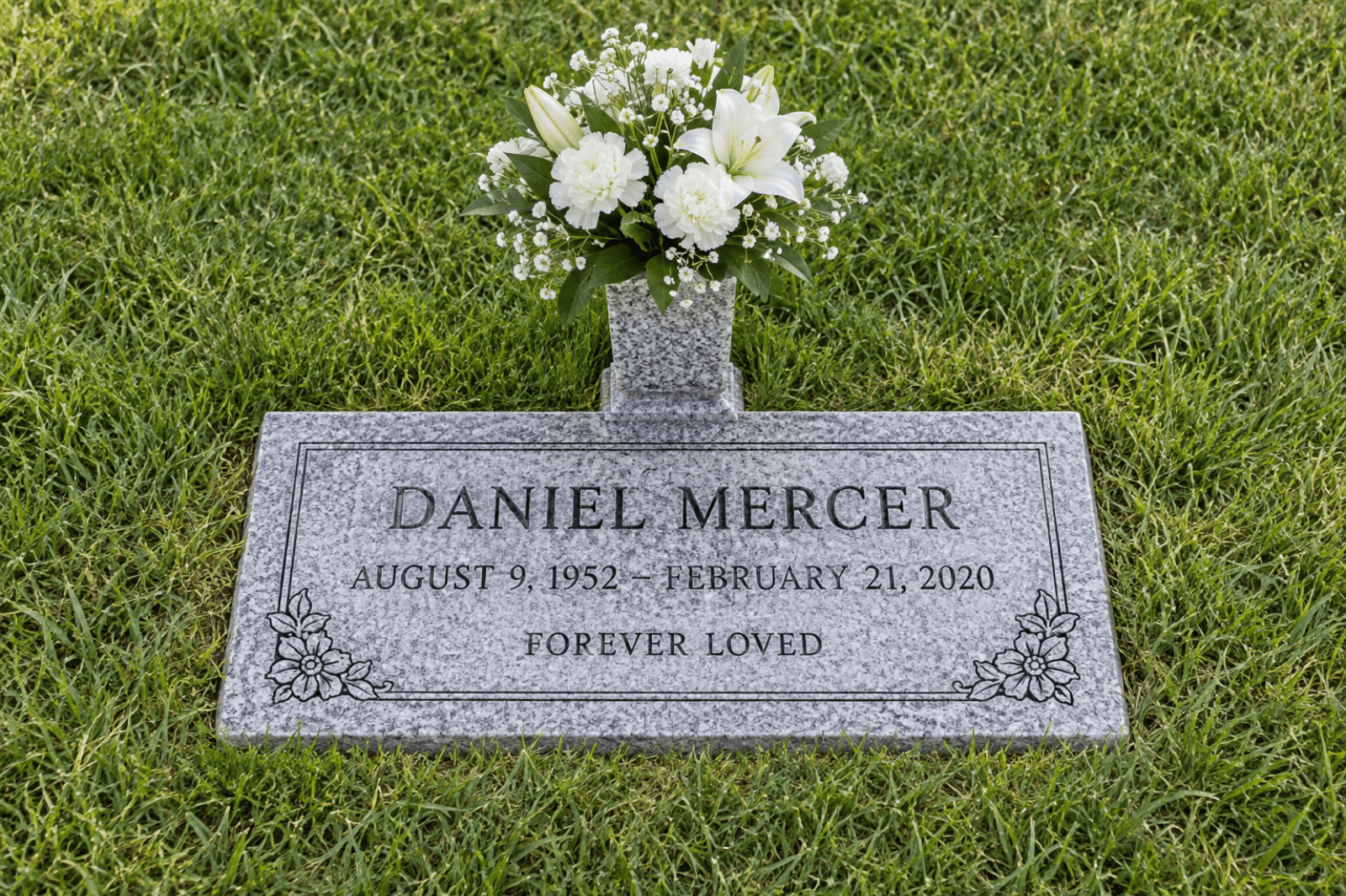 Granite flat marker with vase
