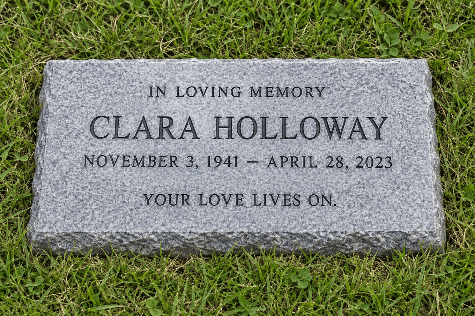 Granite marker with rock-pitch edge