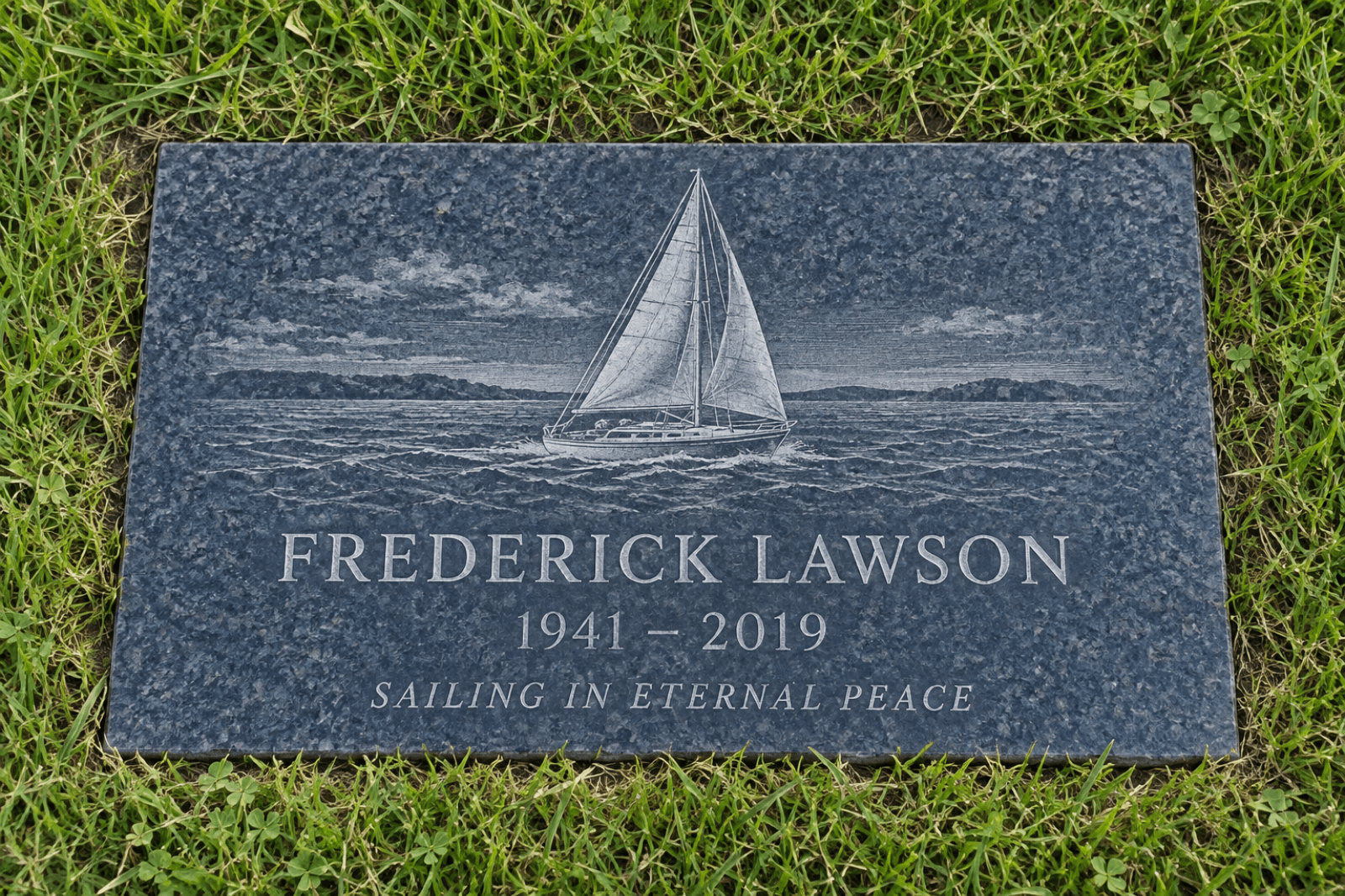 Flat marker with sailing tribute engraving